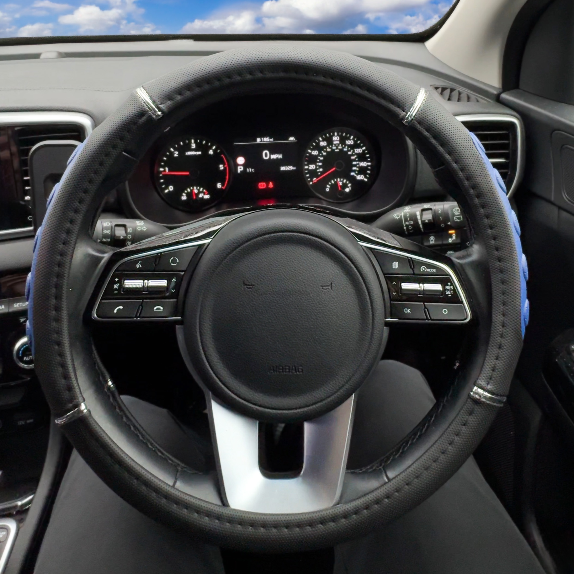 Simply Luxury Black and Blue Steering Wheel Cover; comfortable anti-slip steering wheel accessory for cars