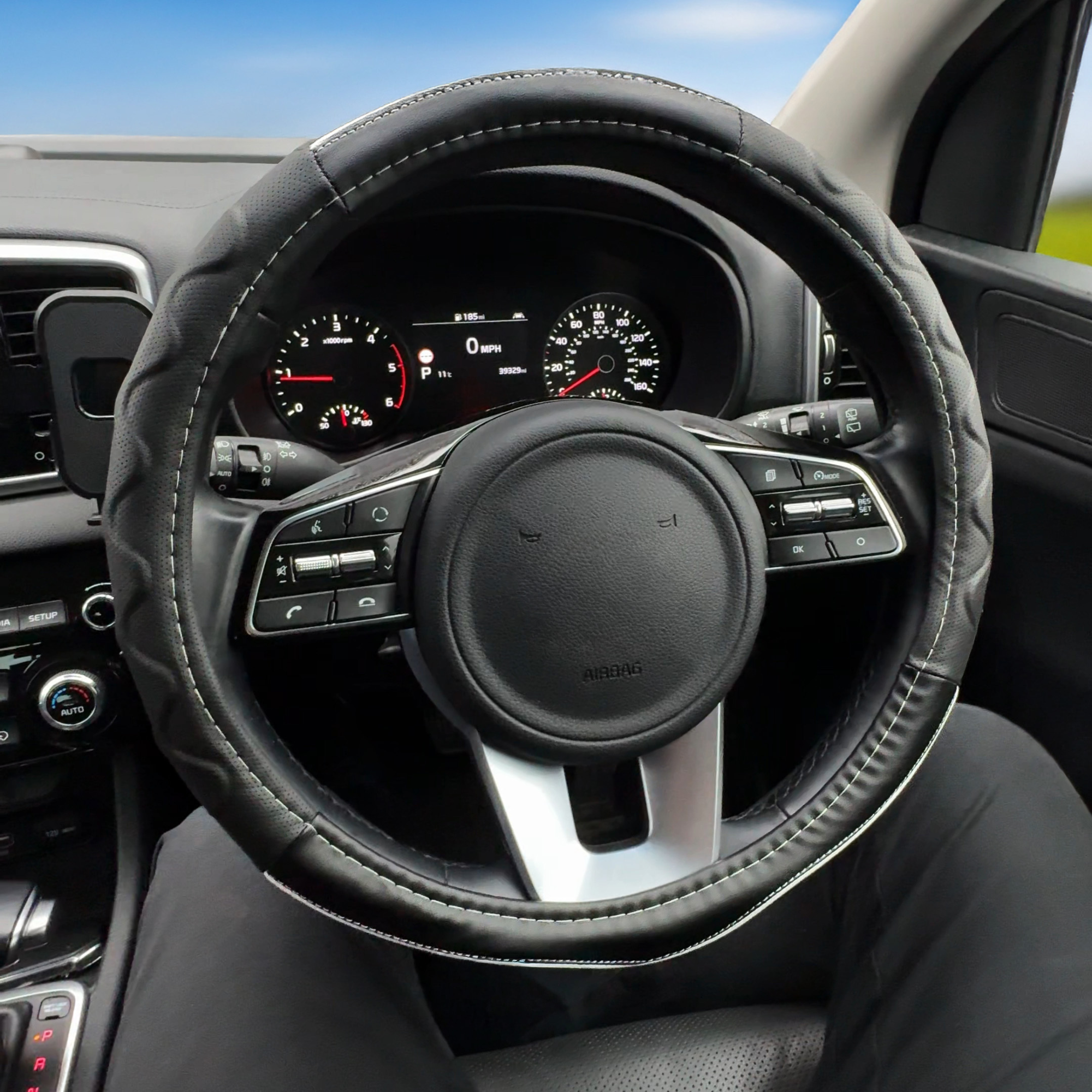 Sports Grip Black & White Steering Wheel Cover; anti-slip, comfortable cover for cars and vans