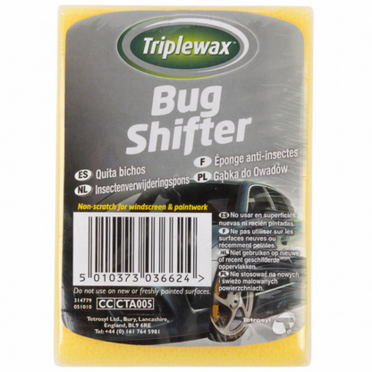 Triplewax Bugshifter Sponge with textured surface designed to remove bugs, tar, and tough grime from vehicle exteriors.