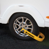 Maypole caravan wheel clamp, strong alloy construction, anti-theft security device.