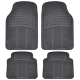 4-Piece Black Rubber Car Mat Set; durable floor mats to protect car interiors from dirt and wear