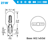 921 12V 21W Wedge Bulbs Pack of 10; standard replacement bulbs for car interior and exterior lights