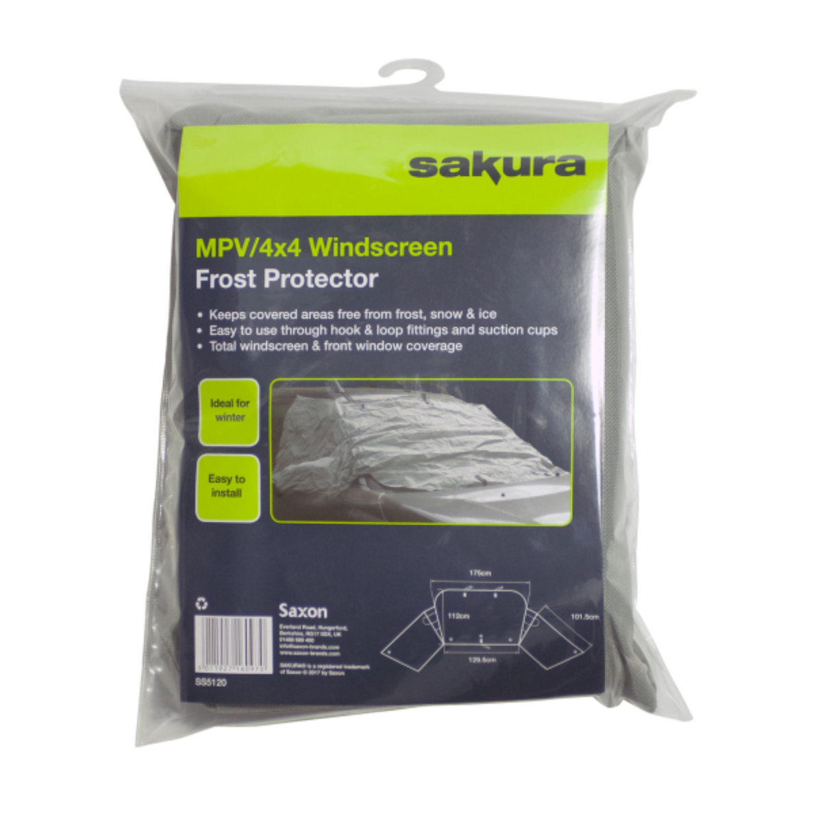 Sakura Windscreen Frost Protector 112x284.5cm for MPVs and 4x4s; prevents frost and ice buildup on car windscreens