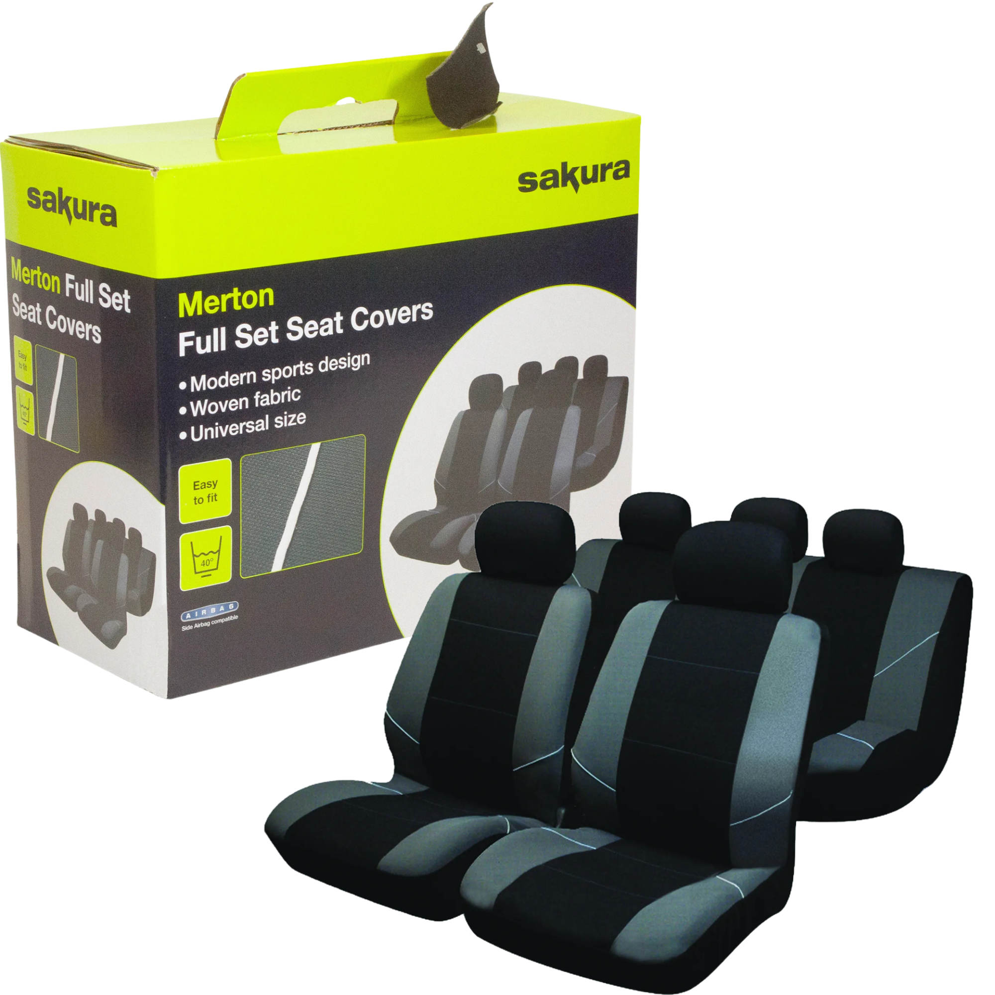 Sakura Merton Seat Covers Black & Grey - Full Set