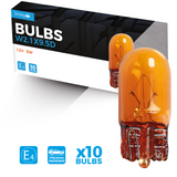501 12V W5W Amber Indicator Wedge Bulbs Pack of 10; automotive replacement bulbs for turn signals