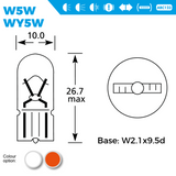 501 12V W5W Amber Indicator Wedge Bulbs Pack of 10; automotive replacement bulbs for turn signals