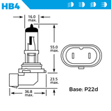 HB4 9006 12V 51W Halogen Headlight Bulb; standard automotive replacement bulb for low and high beams
