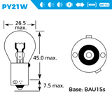 2-pack PY21W S581C Chrome Bulbs 12V 21W BAU15S; stylish automotive signal and indicator bulbs