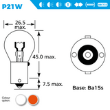 10-pack P21W S382 12V 21W BA15S car auxiliary bulbs for tail lights, brake lights, and indicators