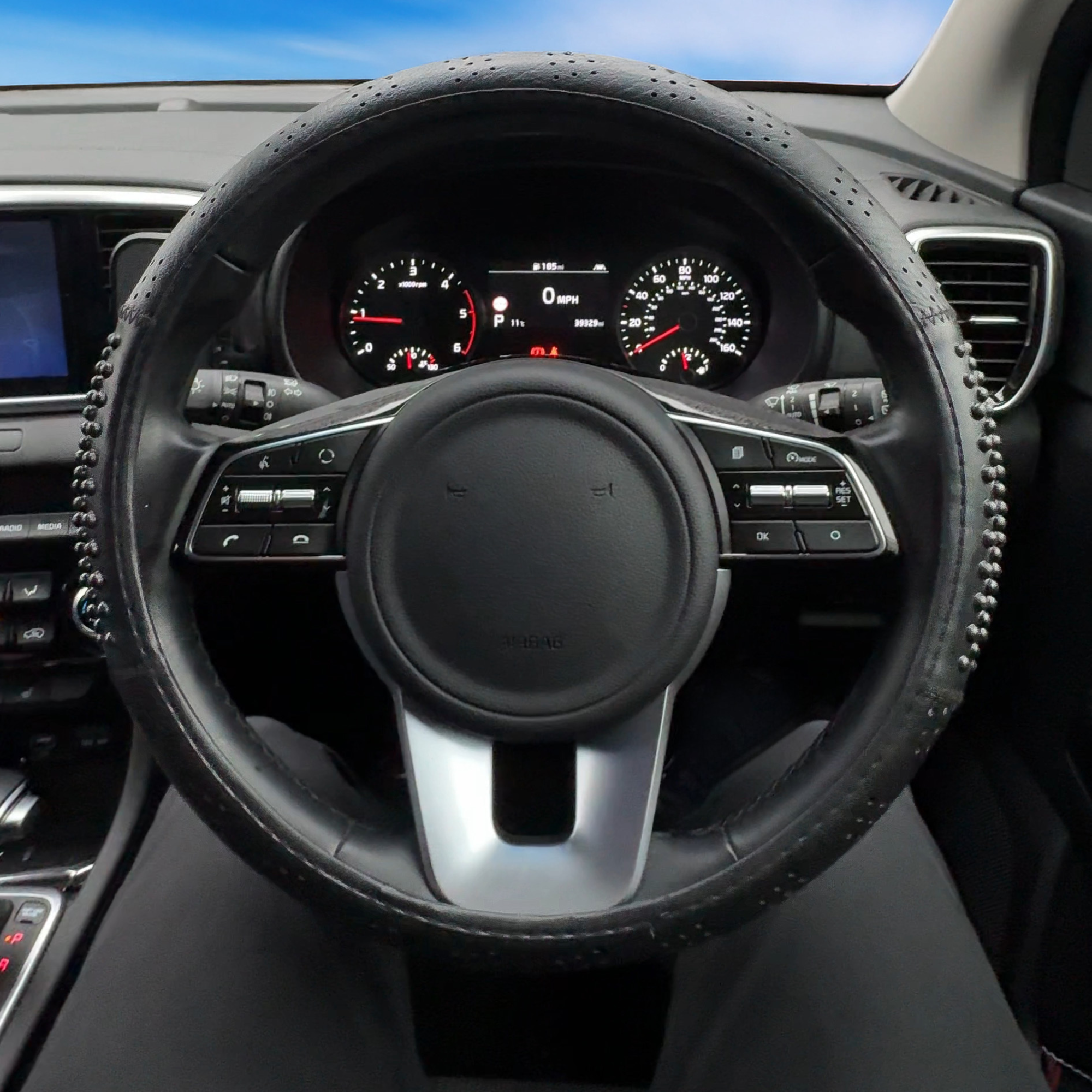 Black Massage Effect Steering Wheel Cover; ergonomic car accessory for comfort and improved grip