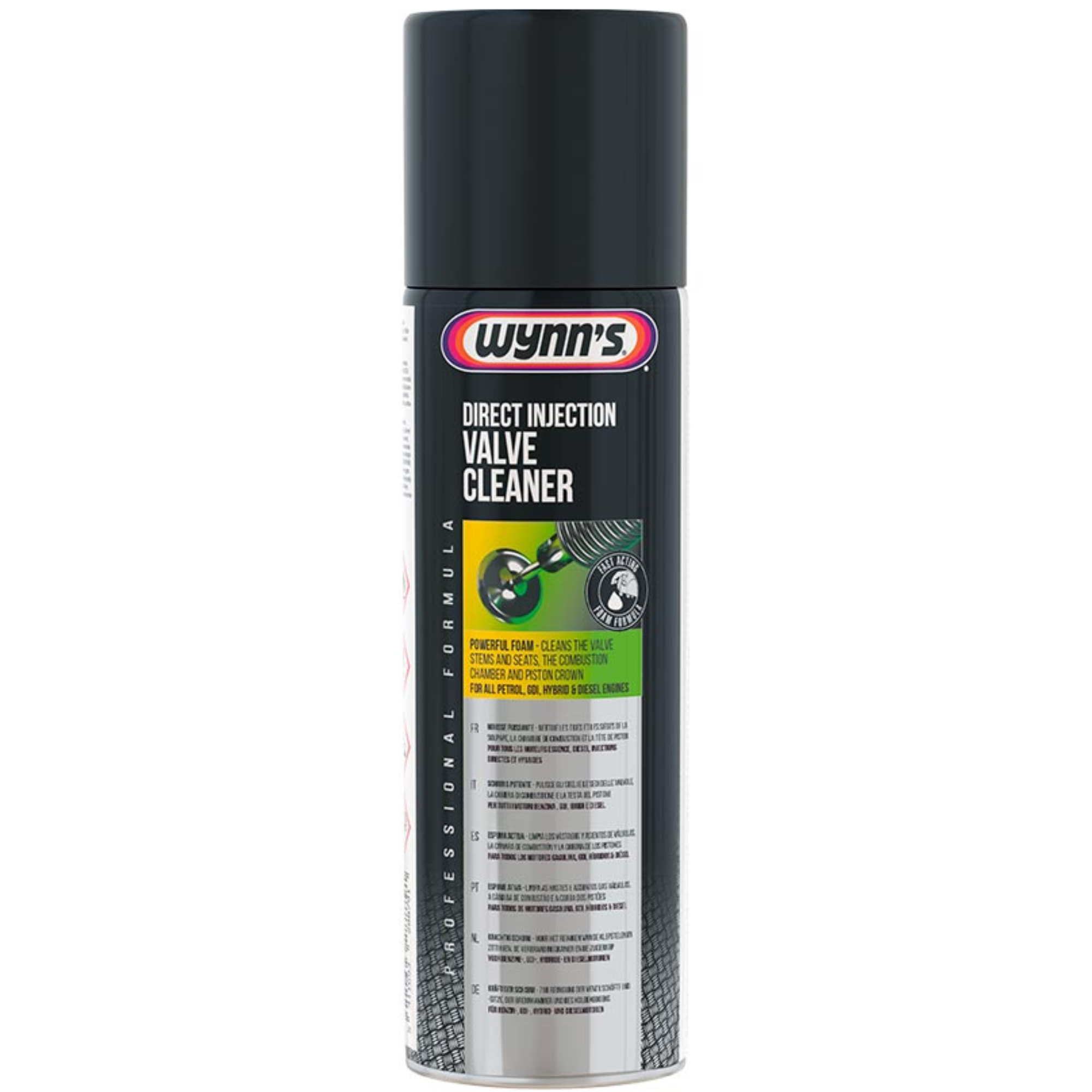 Wynn's Direct Injection Valve Cleaner 500 ml – a half-liter canister designed for cleaning intake valves in direct injection petrol engines, featuring bold branding and product details on the label.
