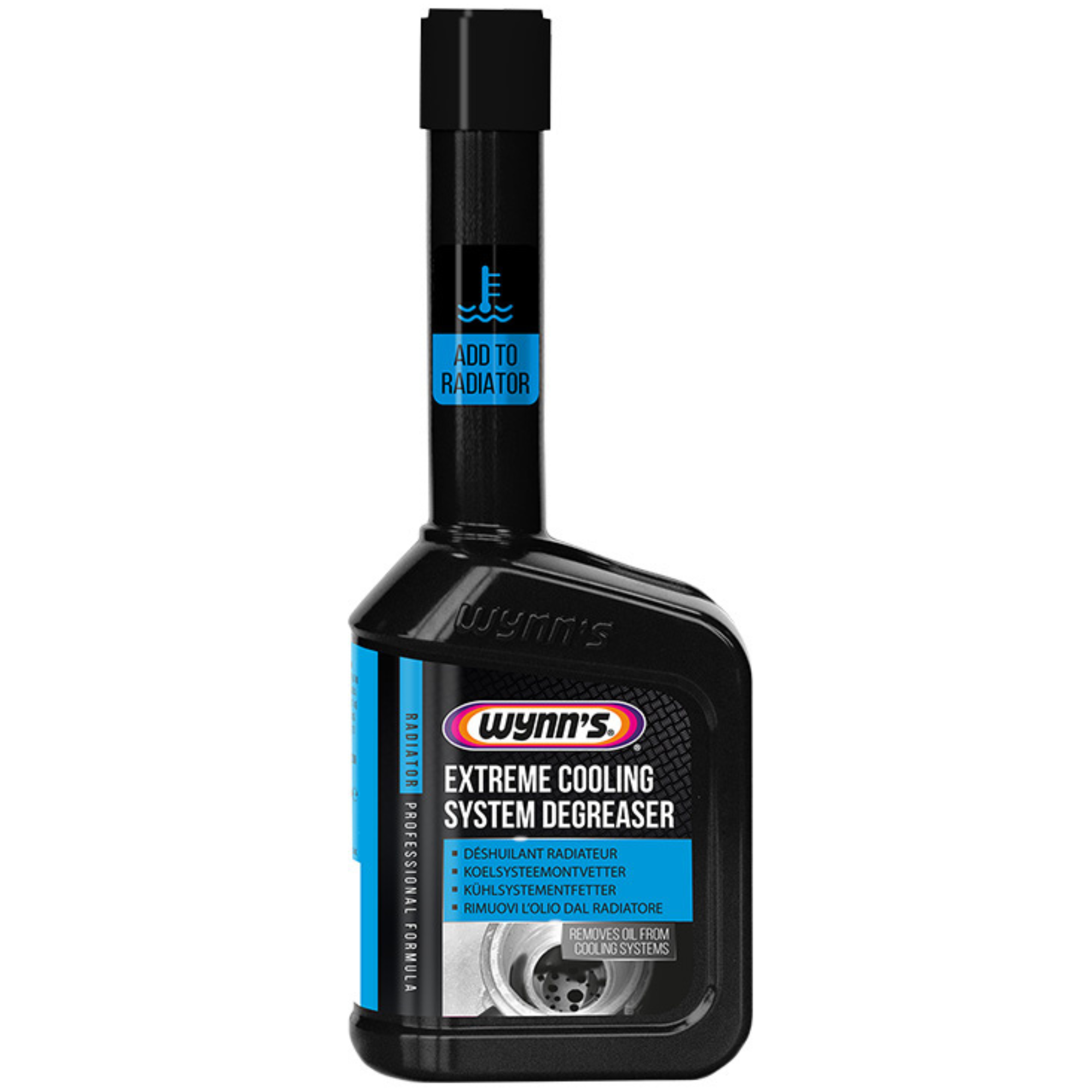 Wynn's Extreme Cooling System Degreaser 325 ml –  aerosol can used for cleaning and degreasing vehicle cooling systems, with a labeled front displaying product name and usage details