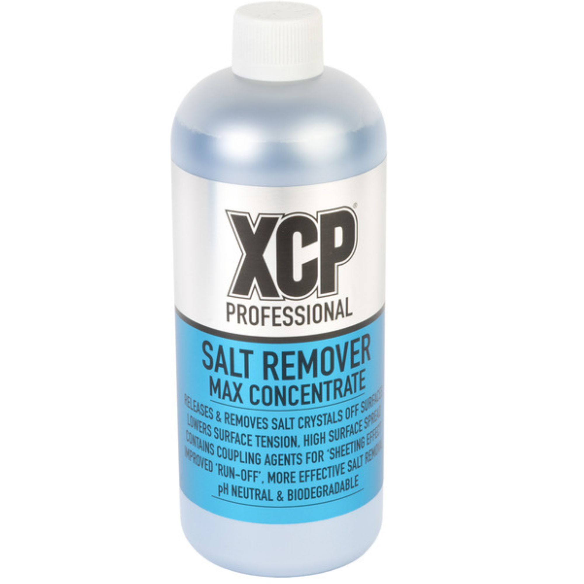Bottle of XCP Salt Remover Max Concentrate 1L — a concentrated solution for removing salt deposits from metal, vehicles, and marine equipment