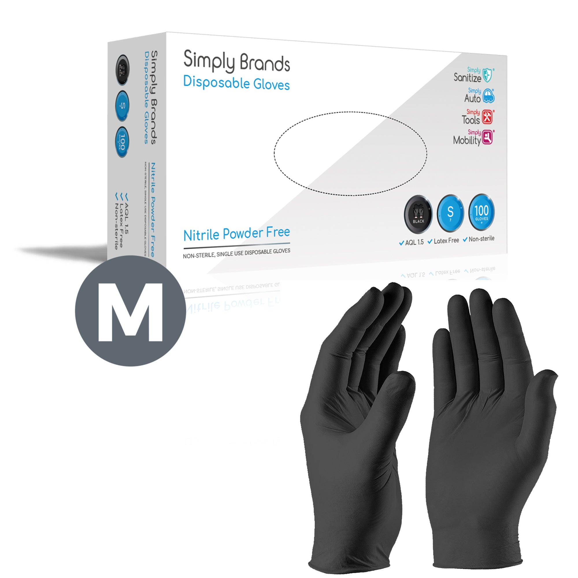 Simply Sanitize 100pk Medium Black Nitrile Gloves