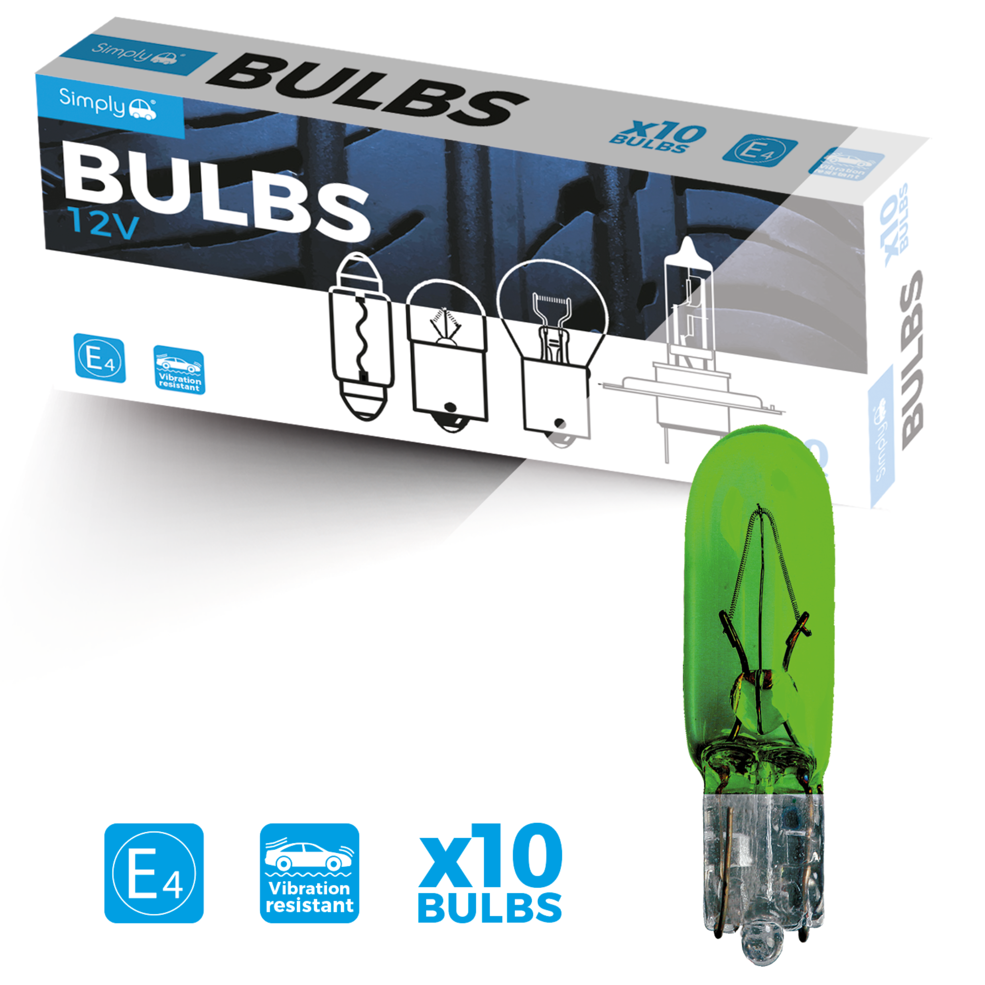 SIMPLY 12V 1.2W Dashboard & Panel Wedge Bulbs - Green (Pack of 10) 