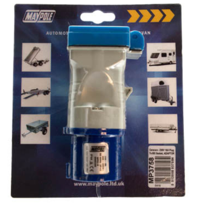 Maypole 230V 16A Caravan Plug to BS Socket Adaptor