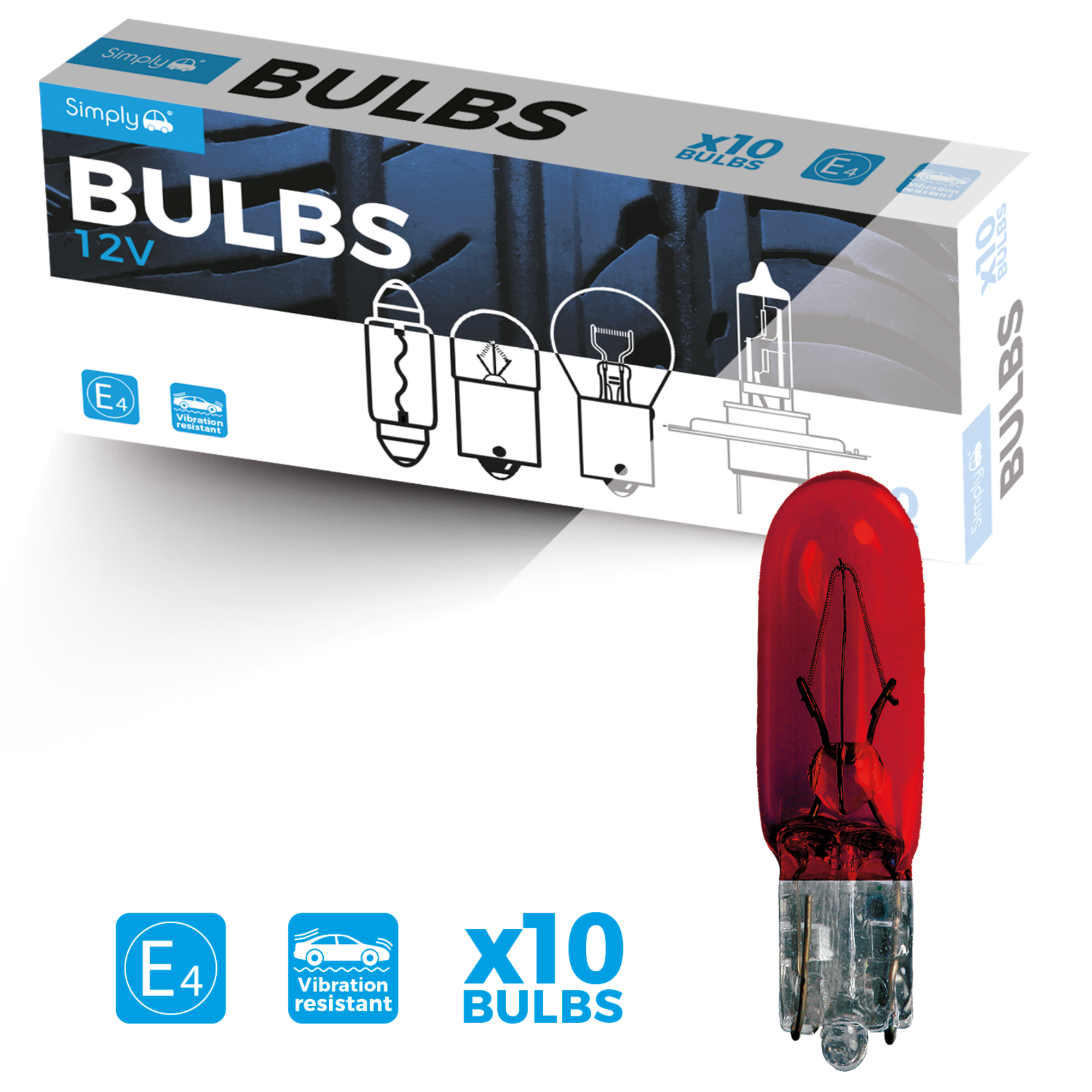 SIMPLY 12V 1.2W Dashboard & Panel Wedge Bulbs - Red (Pack of 10) 