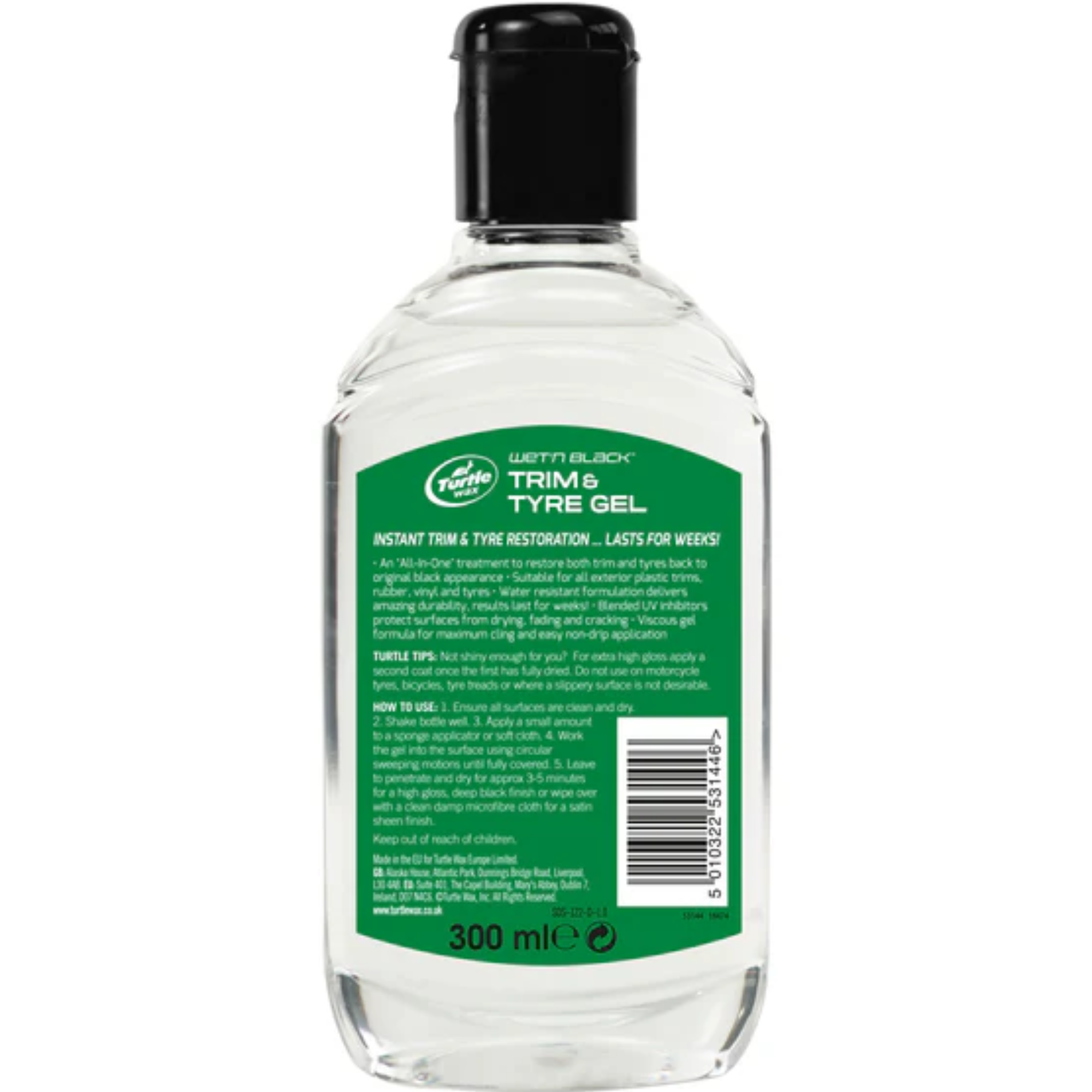 Turtle Wax Wet & Black Trim & Tyre Gel Rich Shine Water Resistance Car 300ml