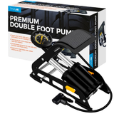 Simply Auto Premium Double Barrel Foot Pump with Gauge 160 PSI 3 Valve Adaptors