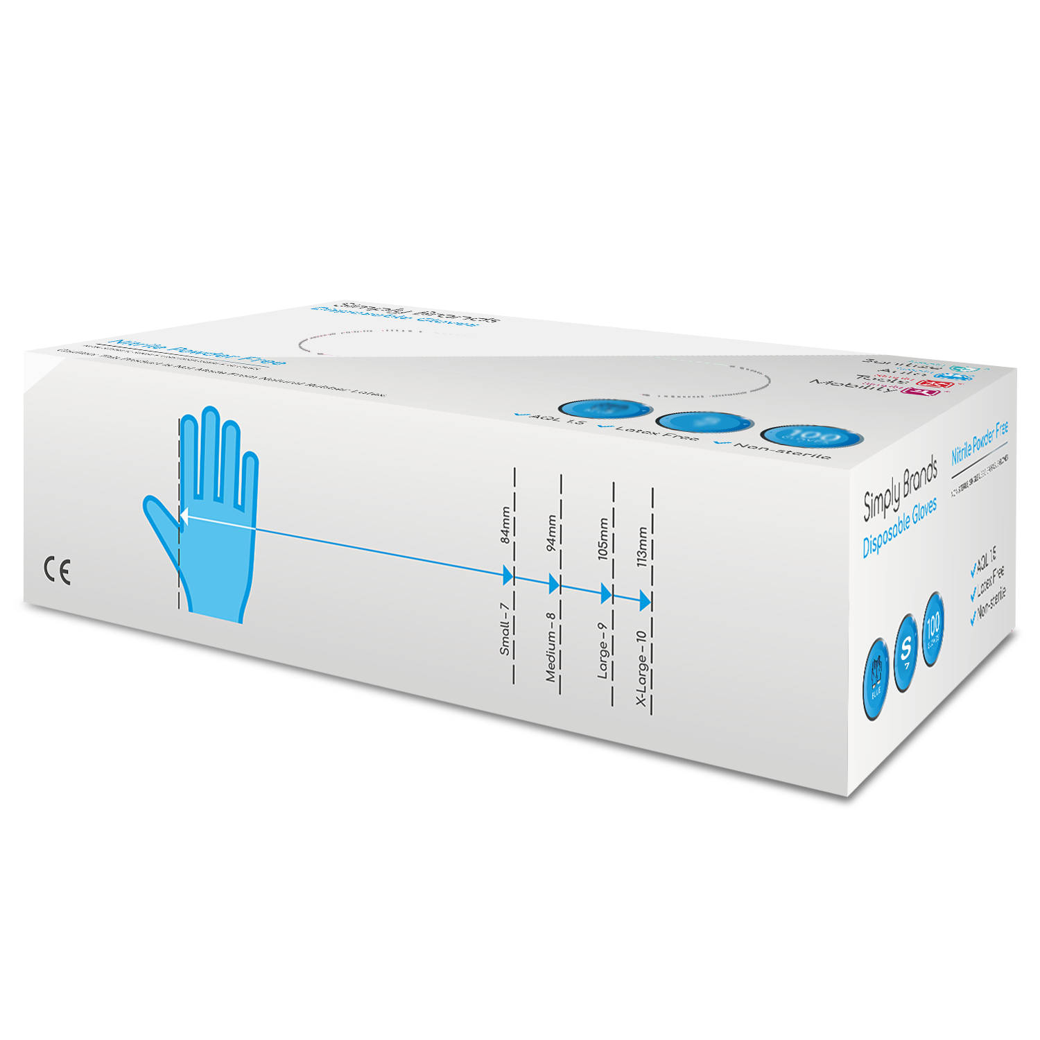 Simply Sanitize 100Pk Small Blue Nitrile Gloves