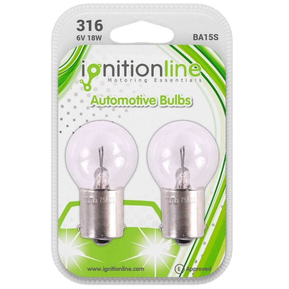 IgnitionLine 316 6V 18W Bayonet Bulbs (Twin Pack)