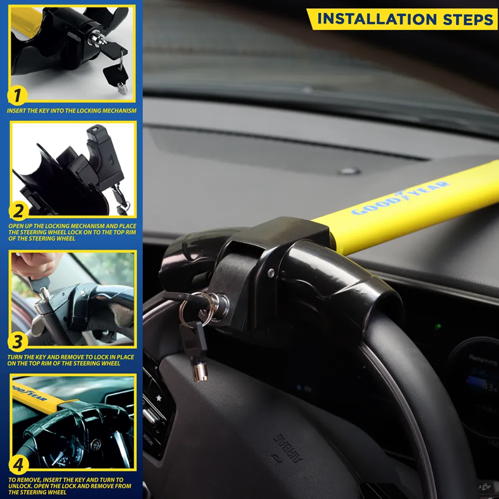 Goodyear T-Shape Steering Wheel Lock