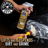 Leather cleaner 16 fl. oz., colorless, odorless, gentle on car interiors.
