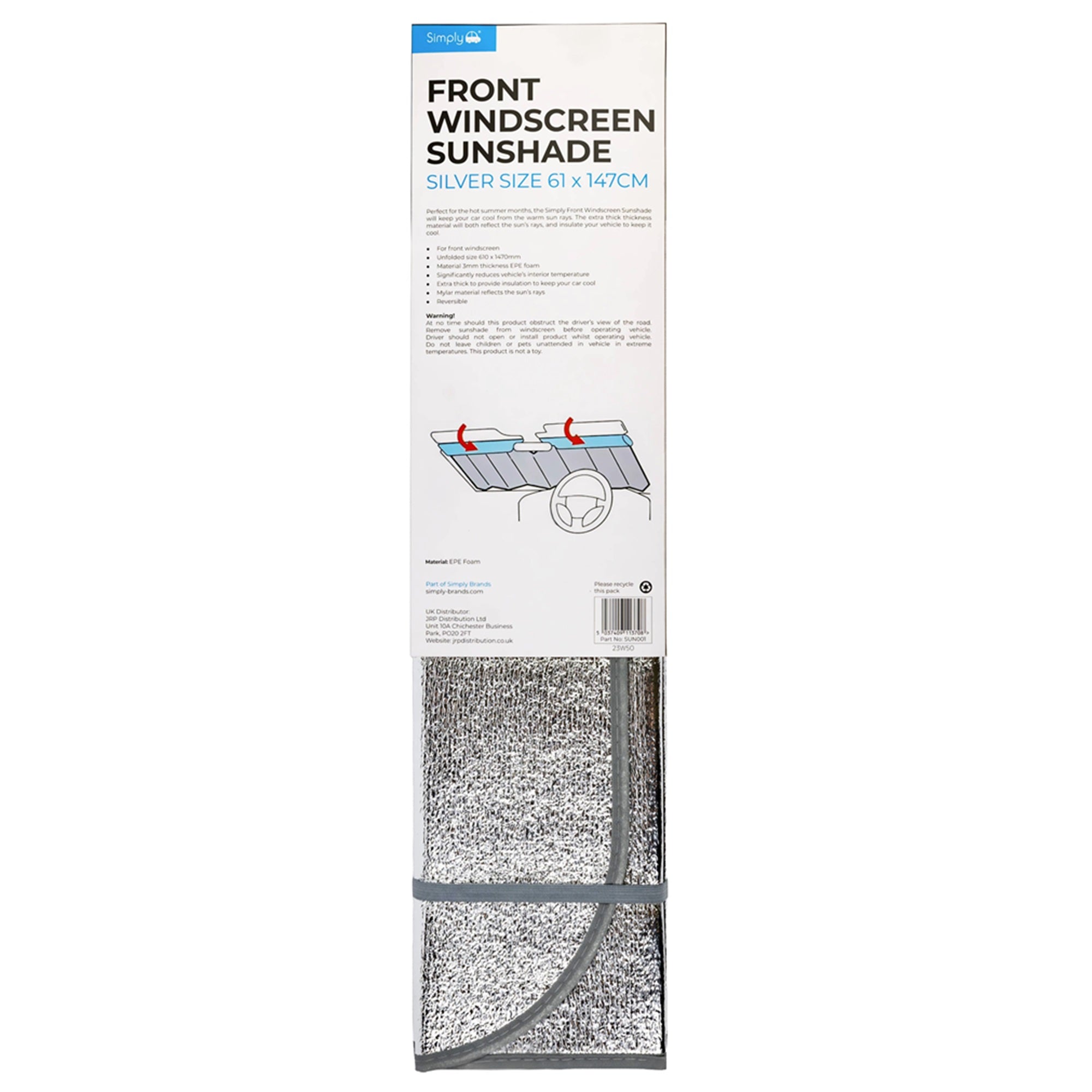 Simply Front Windscreen Sunshade Silver 61 x 147 cm