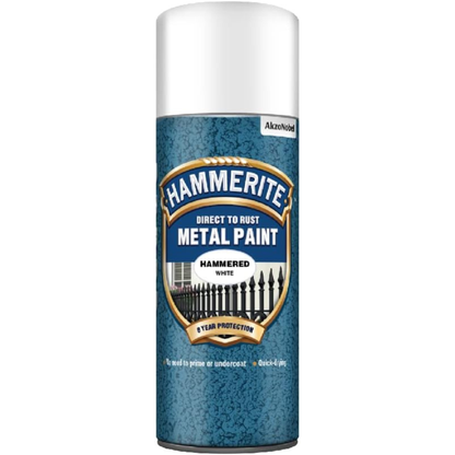 Hammerite Direct To Rust Metal Paint - Hammered White 400ml Aerosol