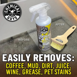 Carpet and upholstery cleaner 16 fl. oz., fast stain removal, Chemical Guys.