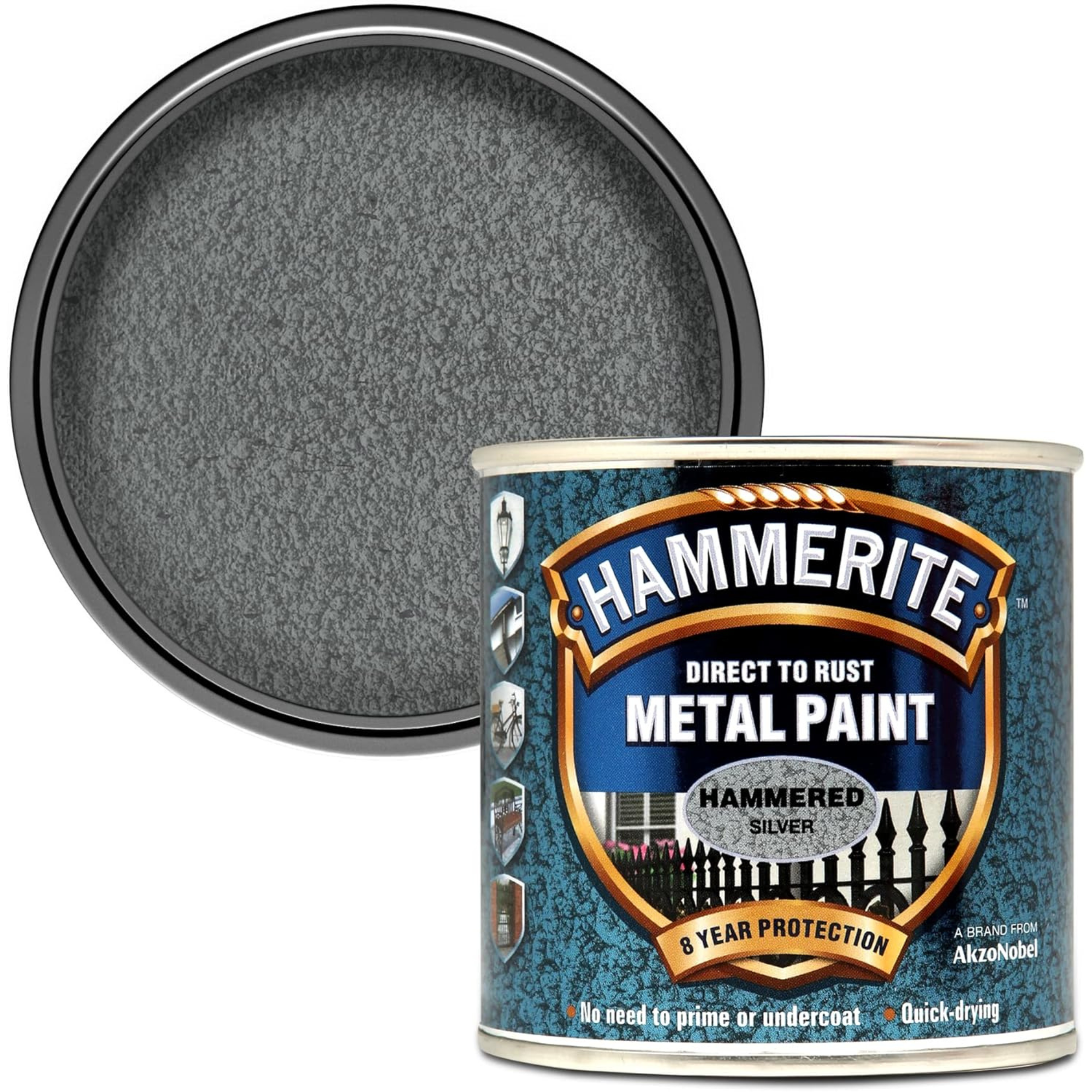 Hammerite Direct to Rust Metal Paint - Hammered Silver 250ml