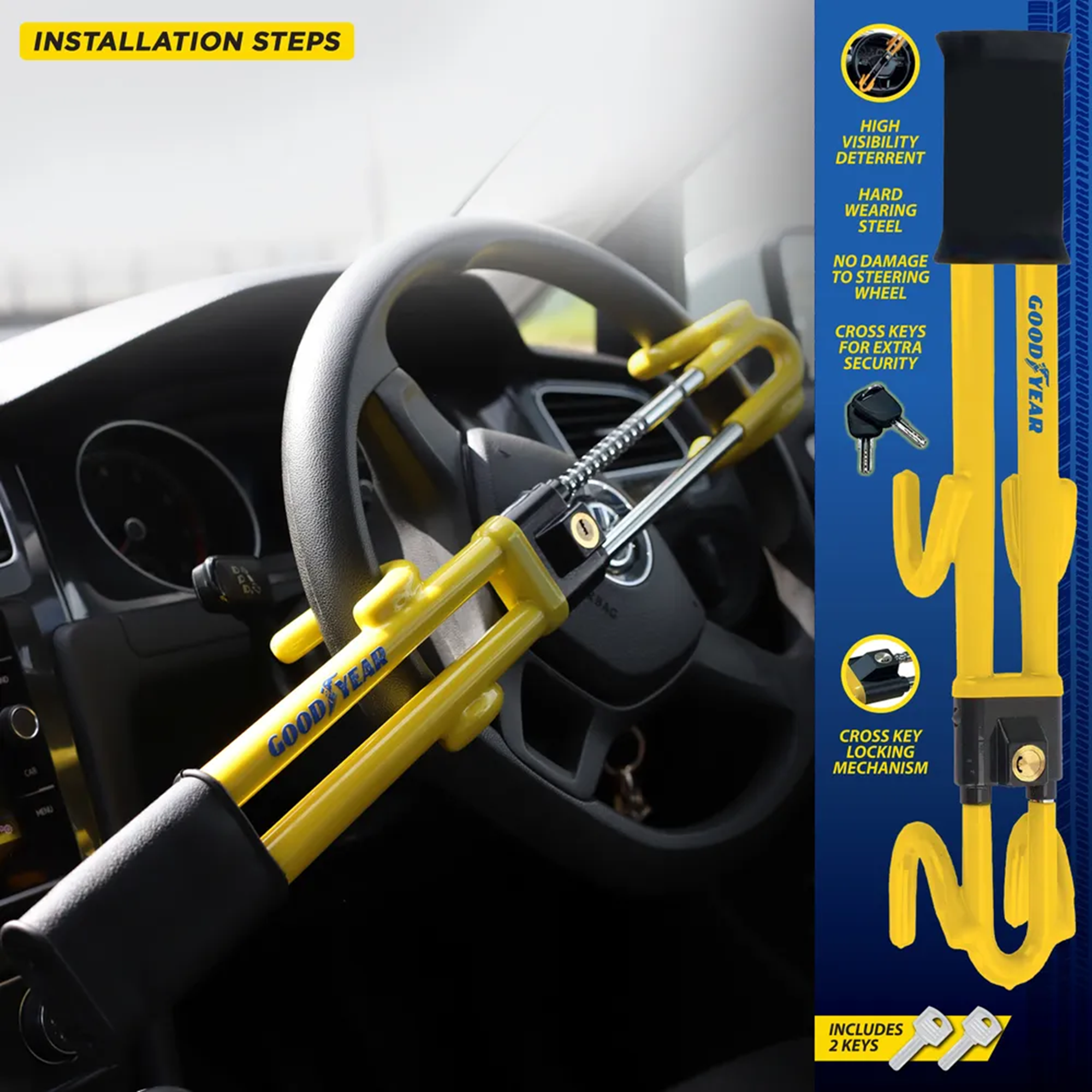 Goodyear Double Hook Steering Wheel Lock