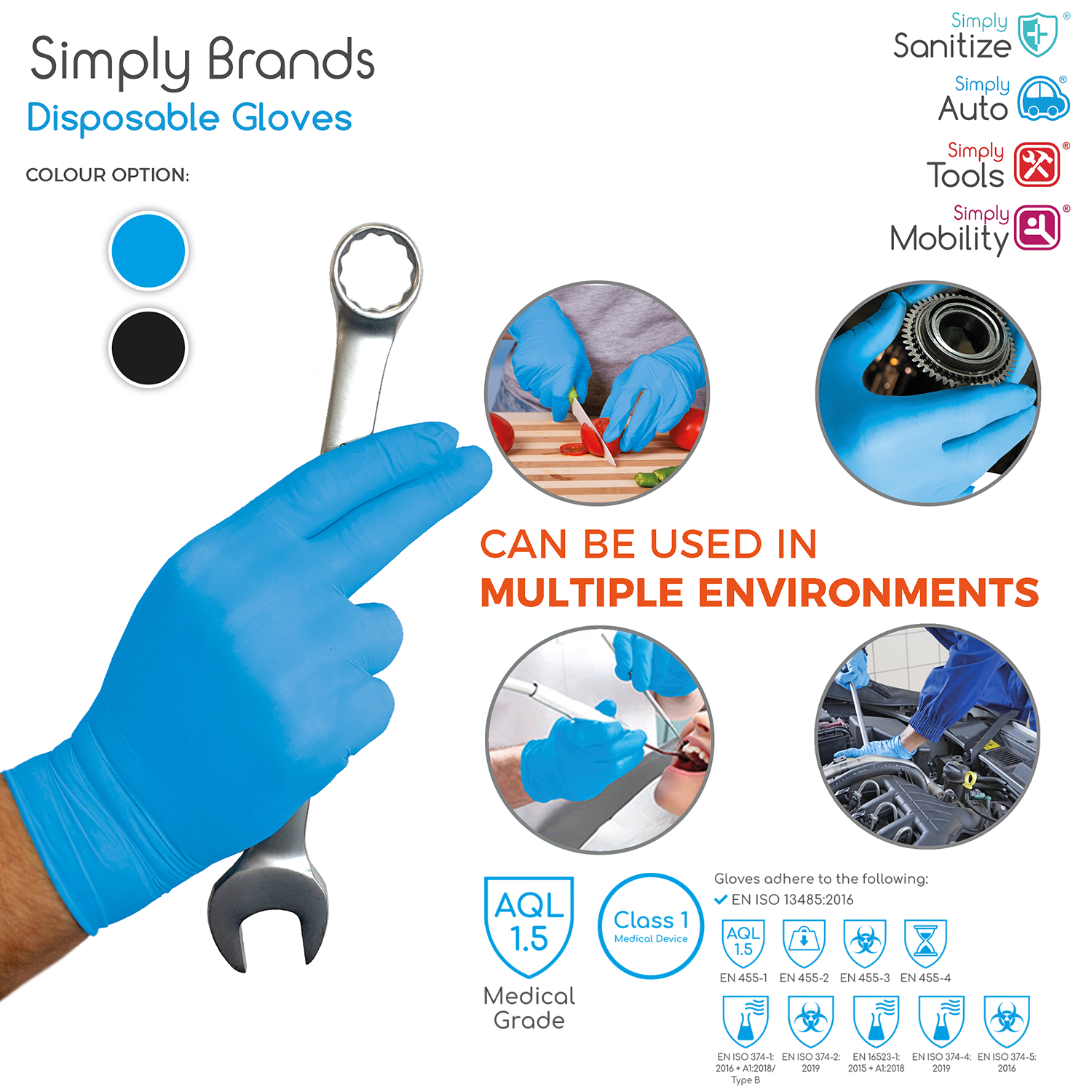 Simply Sanitize 100Pk Small Blue Nitrile Gloves