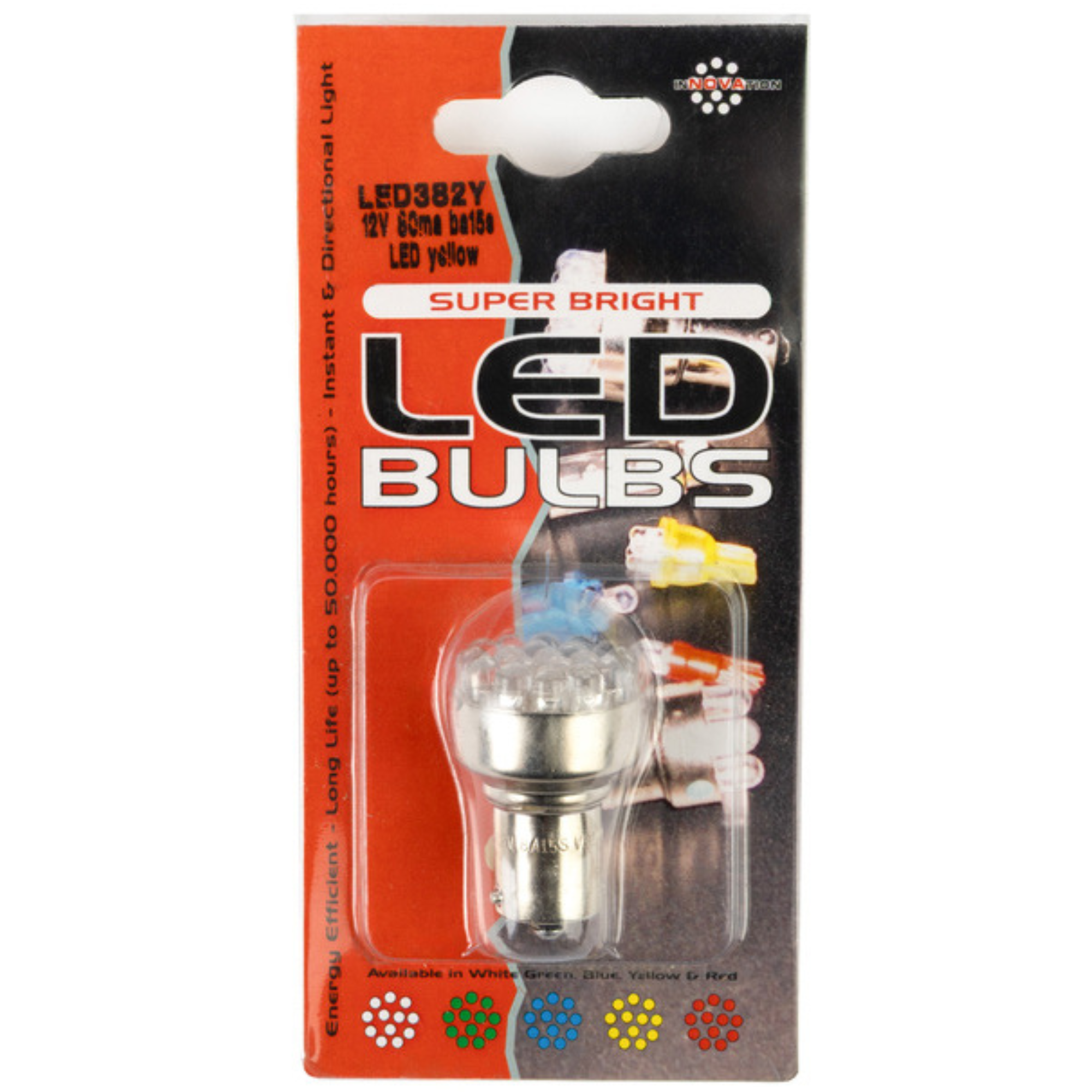 382 Yellow LED 12V 21W Brake Light Bayonet Bulb (Single Blister)