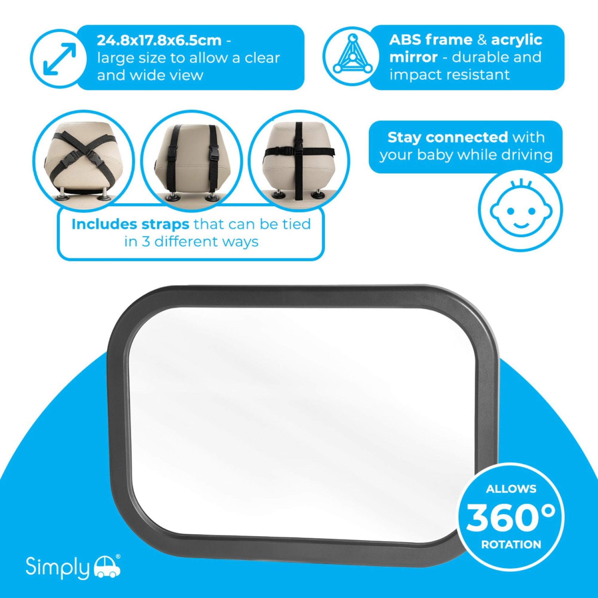 SIMPLY AUTO ADJUSTABLE REAR FACING BABY MIRROR