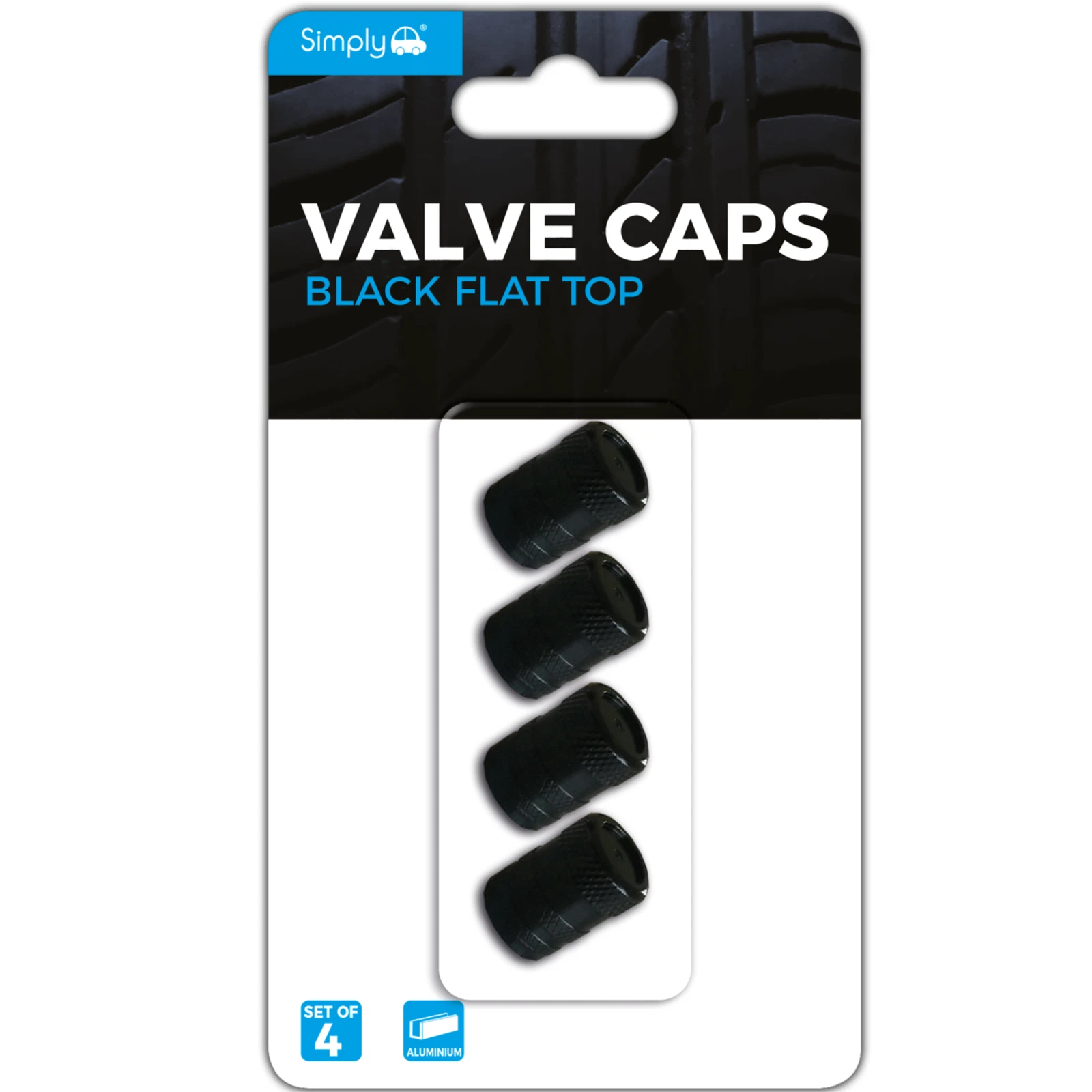 Simply Black Flat Top Valve Caps Pack Of 4