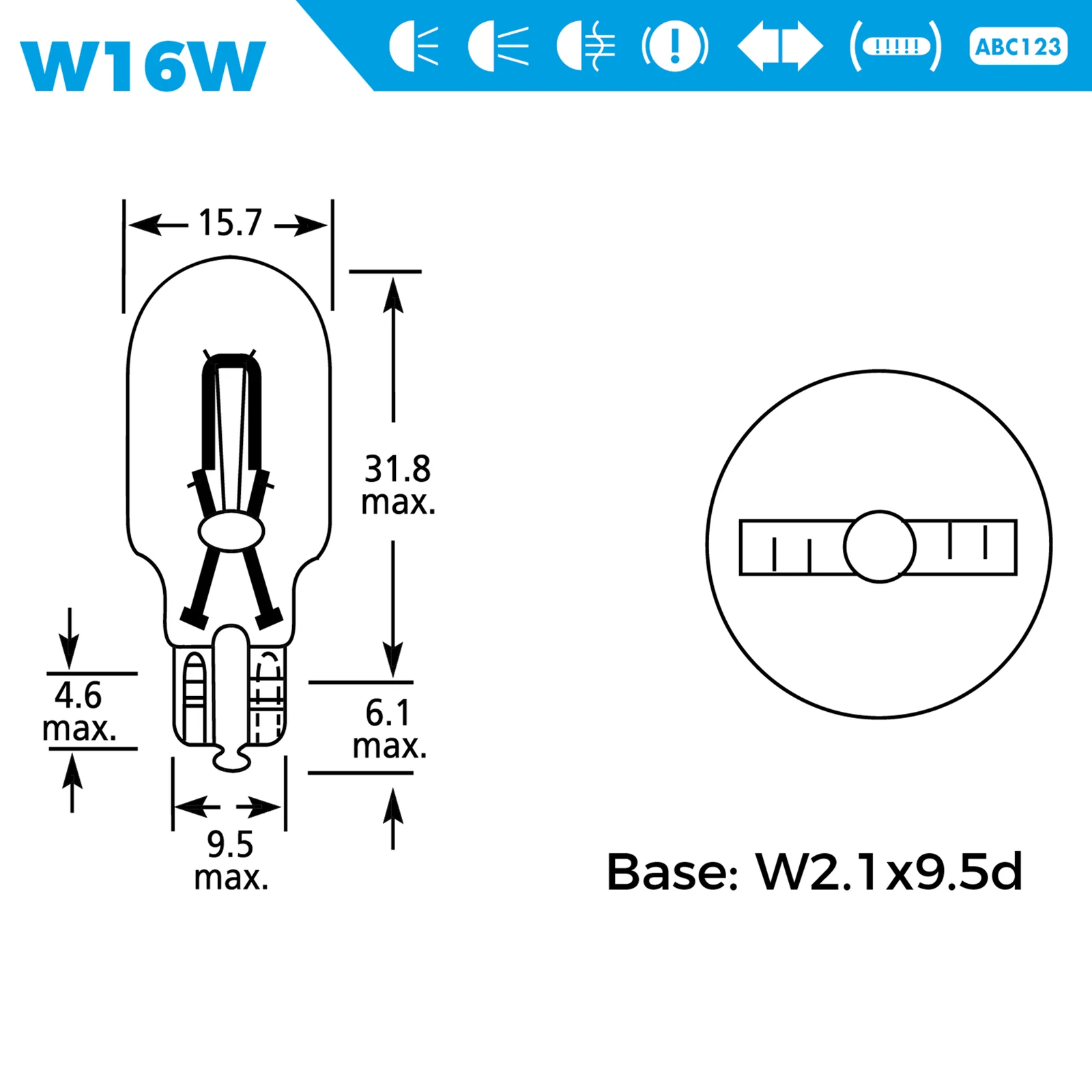 955 12V 16W High Level Brake Light Wedge Bulbs (Pack of 10)