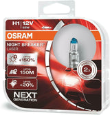 Osram H1 halogen headlight bulbs, +150% brighter twin pack.