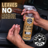 Leather cleaner 16 fl. oz., colorless, odorless, gentle on car interiors.
