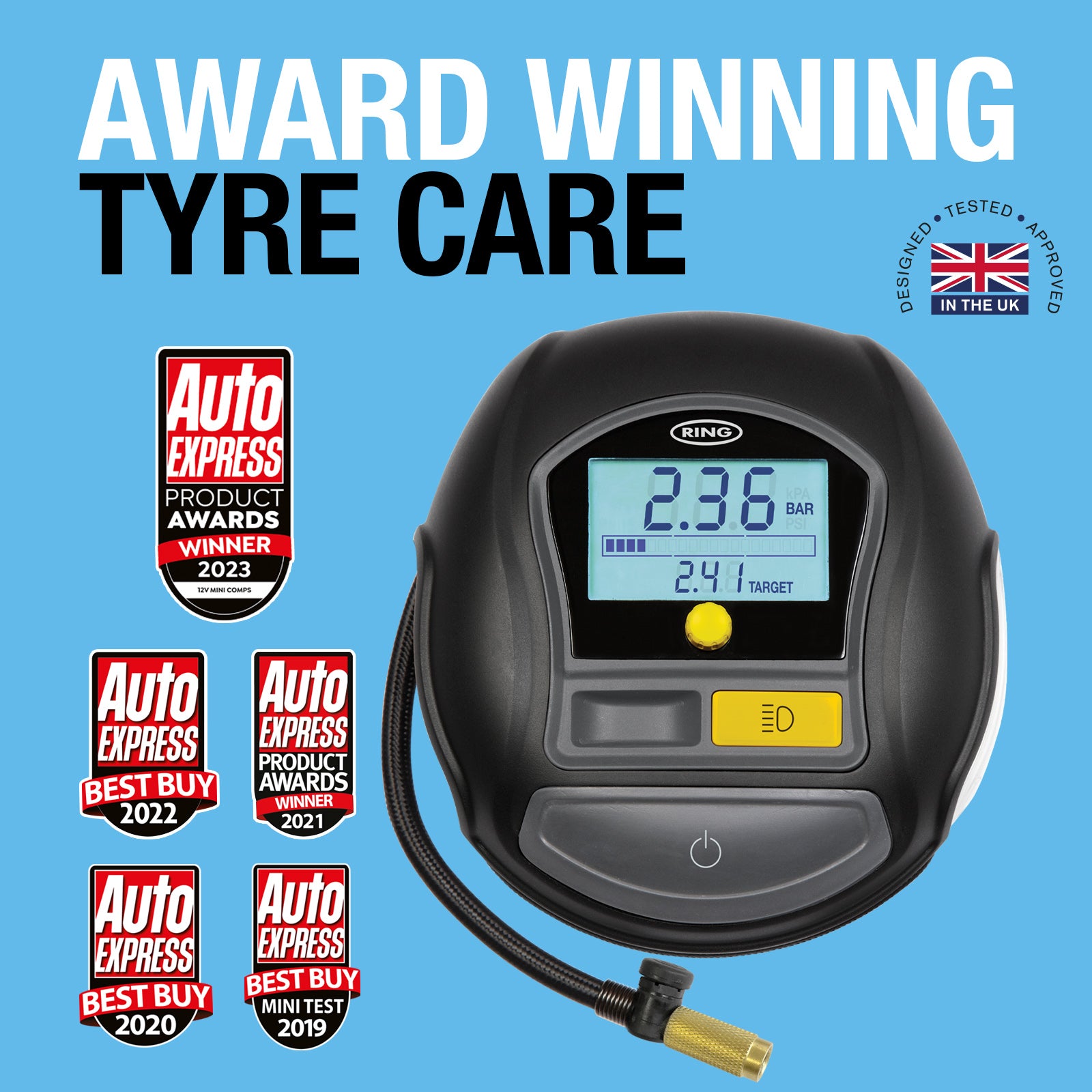 Ring Rapid Digital Tyre Inflator With Quick Set Auto Stop (Premium)