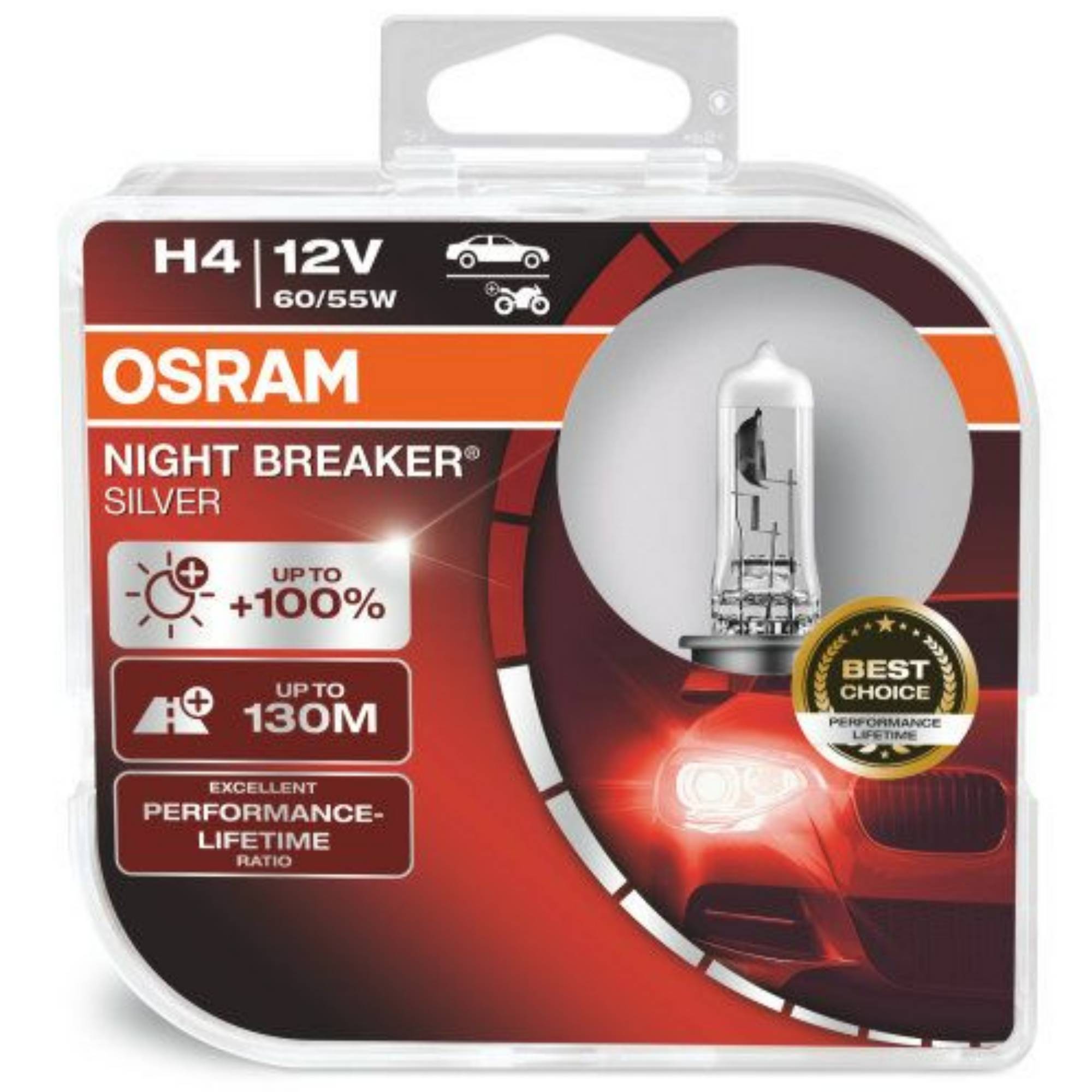 Osram H4 12V 60/55W Night Breaker Silver Twin Pack
