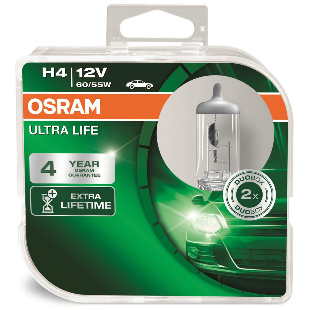 Osram H4 12V 60/55W Ultra Life Headlight Bulbs (Twin Pack)