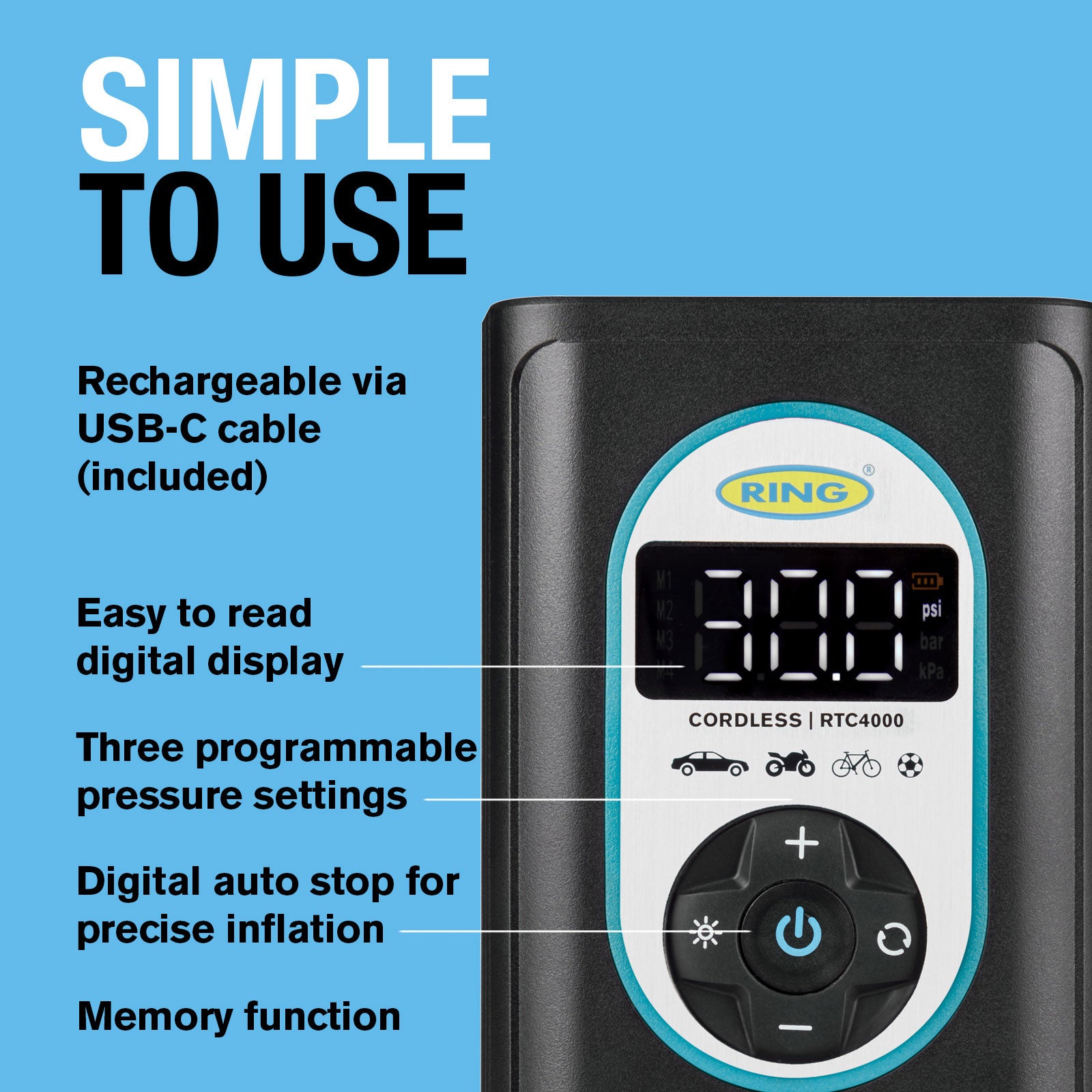 Ring Cordless Rechargeable Tyre Inflator