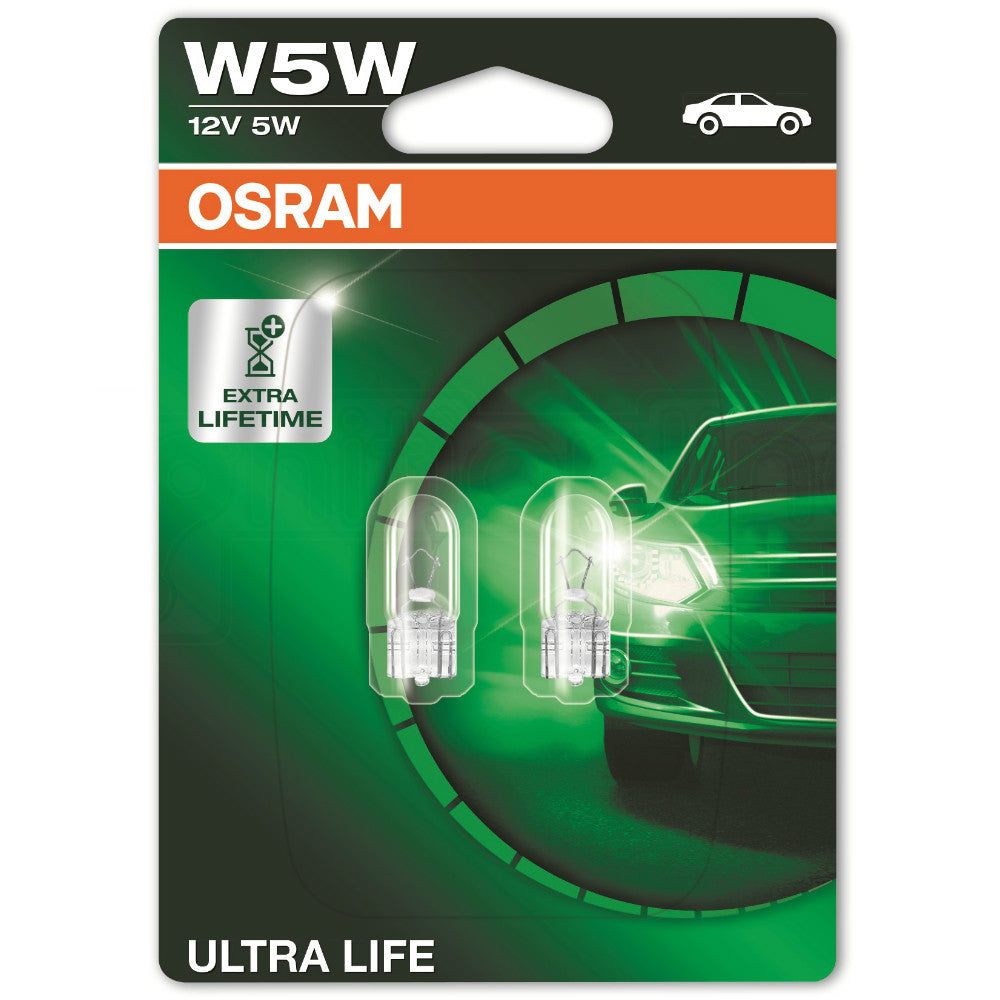 Osram Ultra Life 501 W5W 12V 5W Capless Bulbs (Twin Pack)
