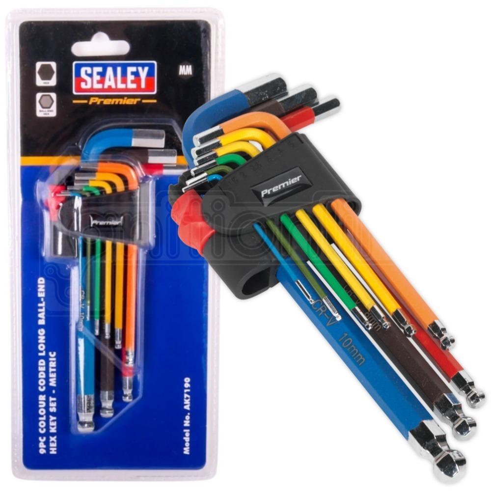 Sealey Ball-End Hex Key Set 9 Piece Colour-Coded Long Metric