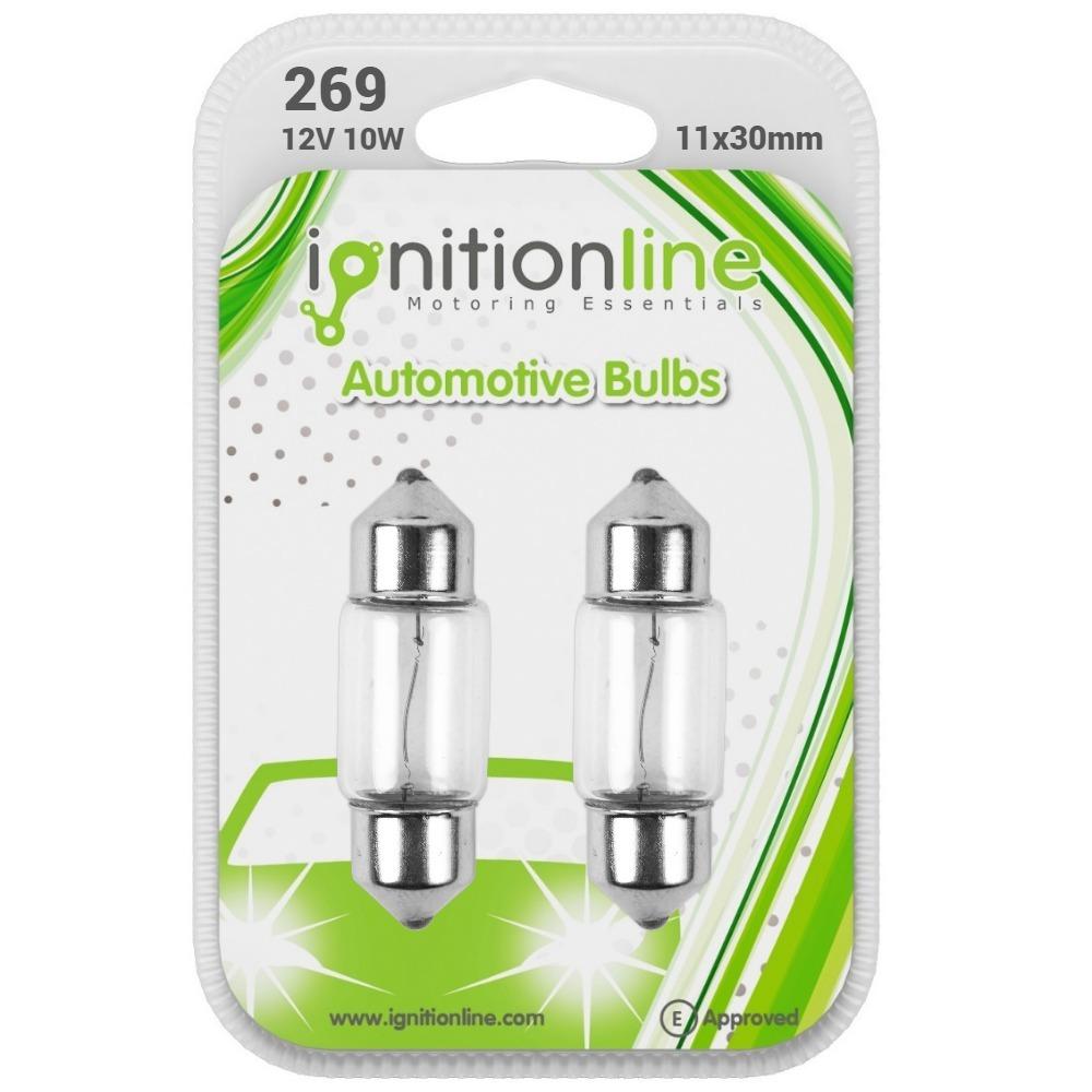 269 12V 10W Number Plate & Interior Festoon Bulbs (Pack of 2)