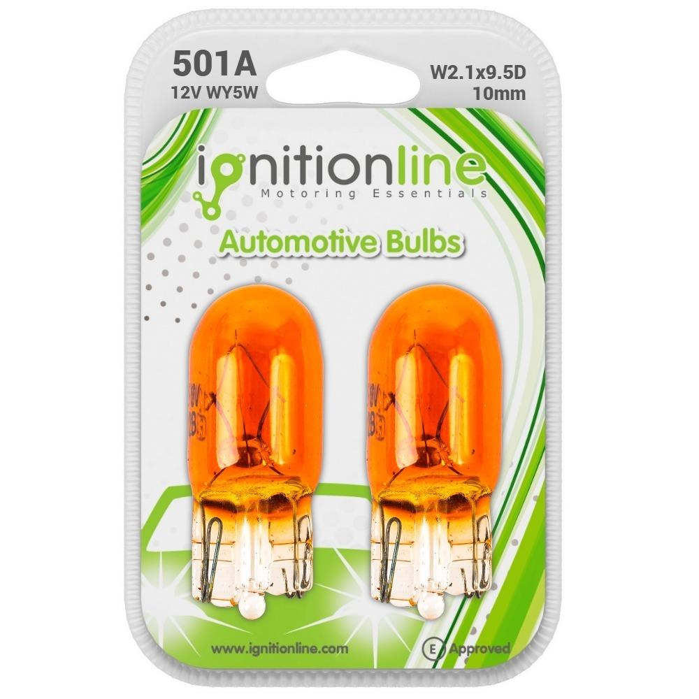 501 Amber 12V W5W Indicator Wedge Bulbs (Pack Of 2)