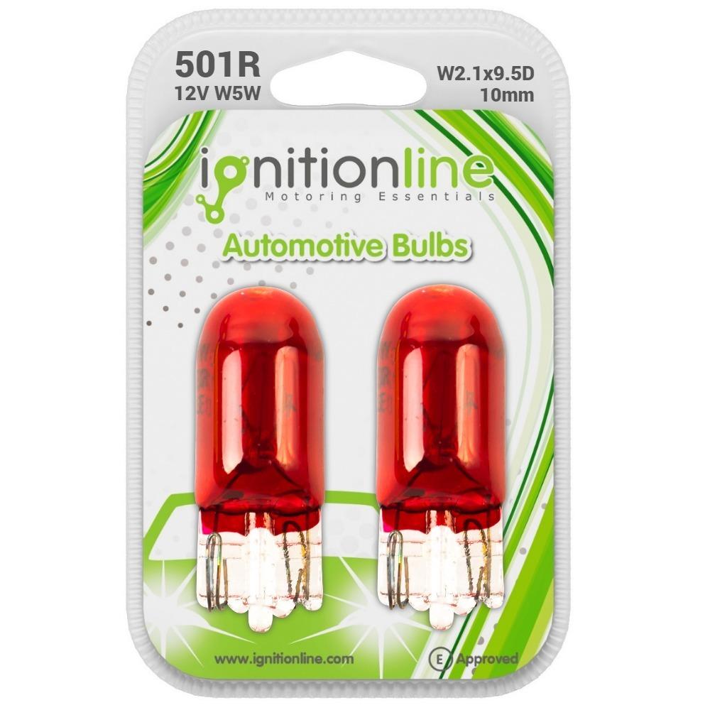501 Red 12V W5W Side & Tail Light Wedge Bulbs (Pack Of 2)