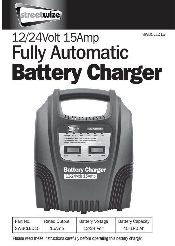 Streetwize Battery Charger Automatic Led 15Amp