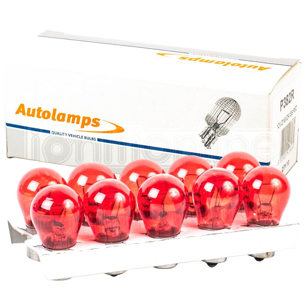 382 Red Replacement 12V 21W Brake Light Bayonet Bulbs (Pack Of 10)